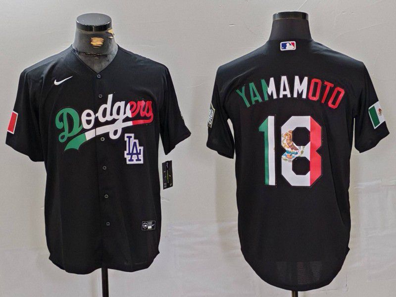 Men Los Angeles Dodgers #18 Yamamoto Black Fashion Nike Game MLB Jersey style 7014